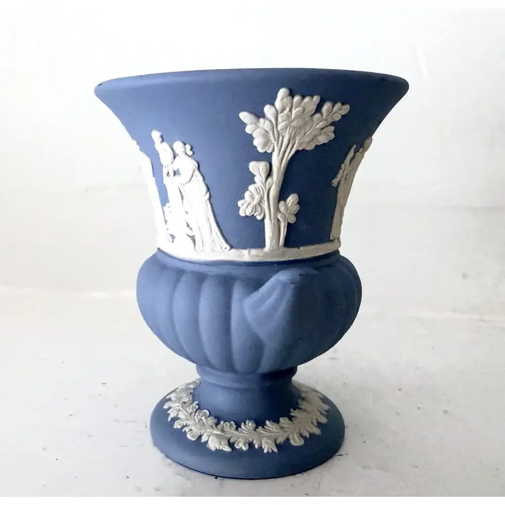 Wedgwood Portland Blue Jasperware Campana Urn Vase Classical Relief England